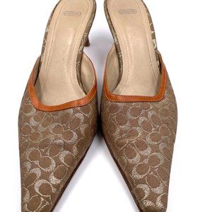 Coach Signature Libby Tan Kitten Heel Pointed Toe Mules Size 8.5
